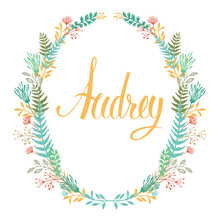 Frame Of Flowers And Ferns With Girl's Name Audrey