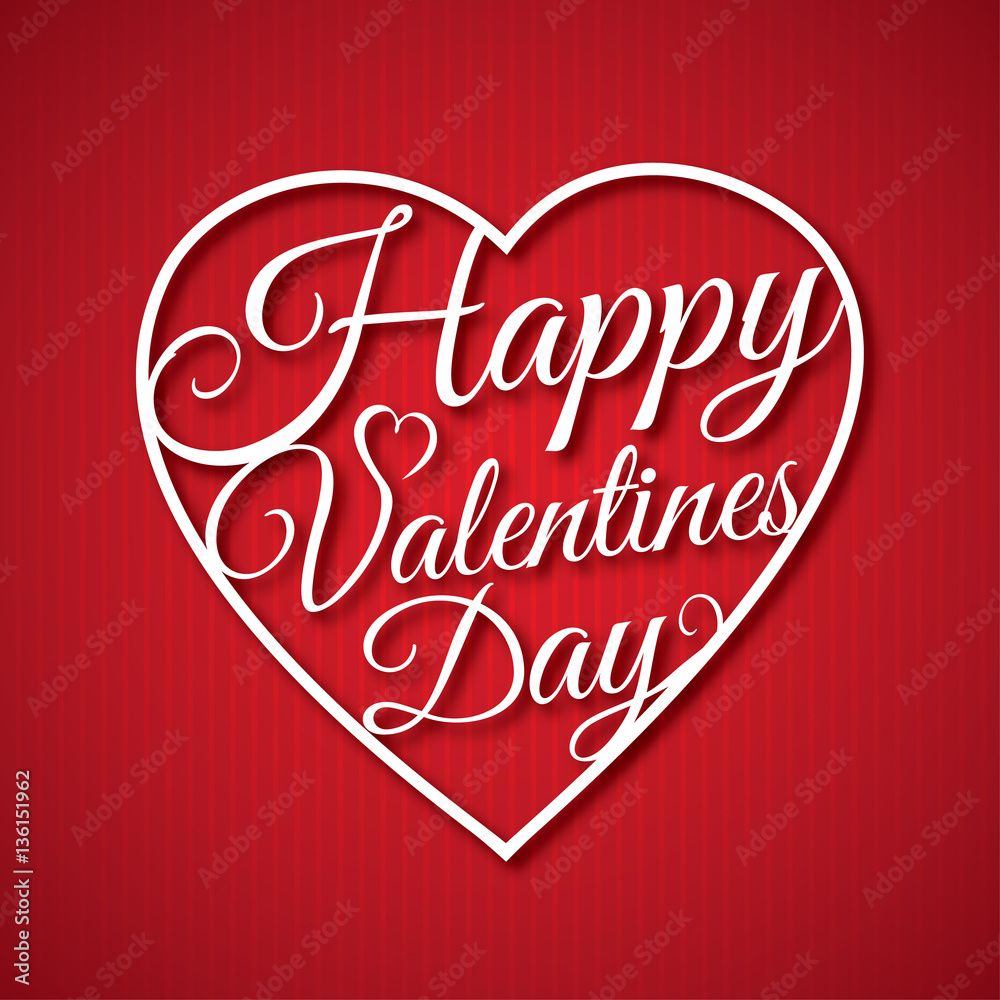 Happy Valentine s day abstract romantic background with congratulation in heart shape on red striped background.