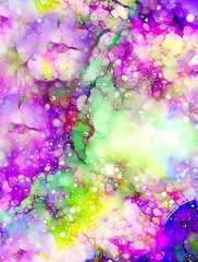 Cosmic space with flower, color galaxy background, computer collage.