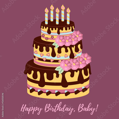Birthday Cake Birthday Greeting Card Funny Adorable Vactor Flat Stock Vector Adobe Stock