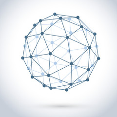 Geometric wire mesh sphere isolated on white background.