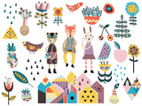 Set of cute scandinavian style elements and animals.