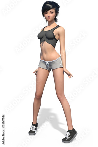 Fotografía  Model Vanessa: Beautiful woman in gray isolated on white