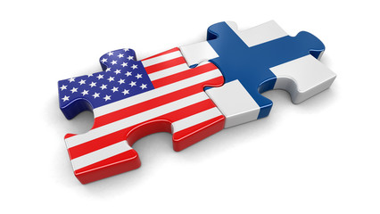 Poster - USA and Finland puzzle from flags. Image with clipping path