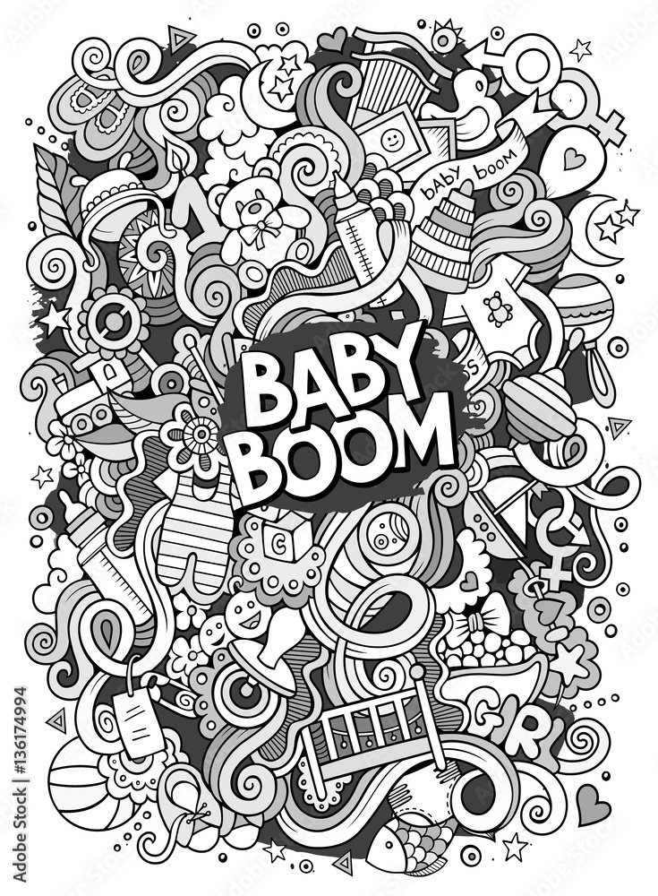 Cartoon cute doodles hand drawn Baby illustration Stock Vector | Adobe ...