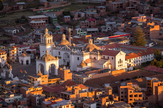 arial view on basilica of our lady of copacabana, bolivia