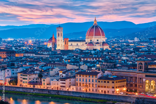 Plakat Noc Florencja linia horyzontu w Florencja, Firenze, Włochy