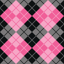 Argyle Pattern In Black And Pink Repeats Seamlessly.