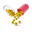 Happy Smiley Emoticon in Kapsel: Lachen ist die beste Medizin.