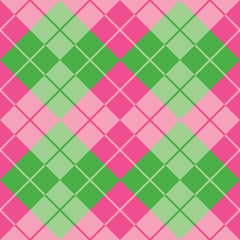 Wall Mural - Argyke in pink and green repeats seamlessly.