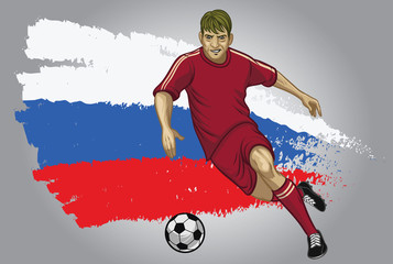 Wall Mural - Russia soccer player with flag a s a background