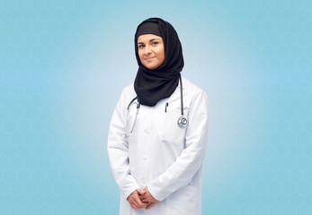 Wall Mural - muslim female doctor in hijab with stethoscope