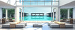 3d rendering Beach Villa Lobby and Living area sea view