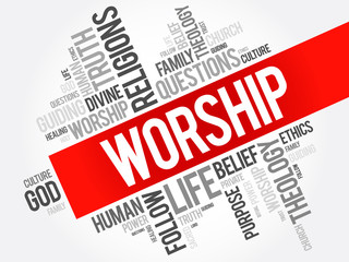 Wall Mural - Worship word cloud collage, social concept background