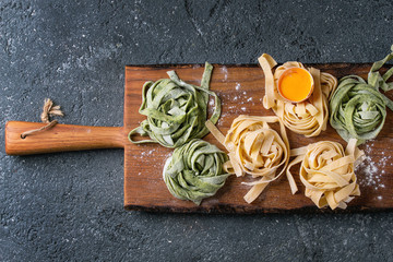 Colored fresh homemade pasta tagliatelle