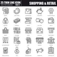 Fototapete - Thin line online shopping and retail icons