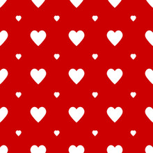 Red Background With Big And Small White Hearts Seamless, Repeatable