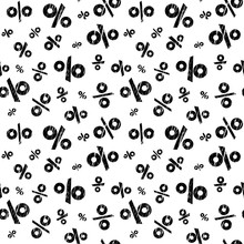 Seamless Pattern Made Of Black Grunge Discount Signs On White Background. Vector Illustration. 