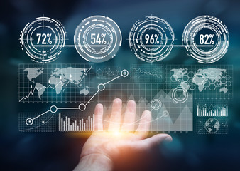 Poster - Businessman holding digital graph interface 3D rendering