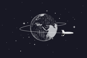 Wall Mural - spaceship flying around of earth