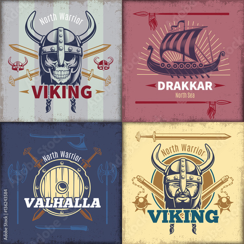 Vintage Viking Emblems Set