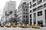 Fototapeta  - New York City Taxi Streets USA Big Apple Skyline american flag black white yellow