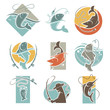 Fishing club or fisherman fish catch vector icons