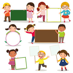 set of children holding blank signs