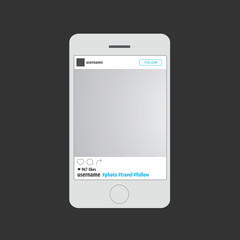 Poster - social network photo frame on the smartphone screen. vector illu