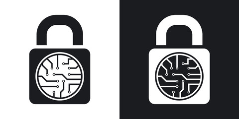 Vector electronic lock icon. Two-tone version on black and white background