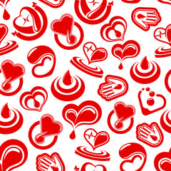 Wall Mural - Heart health and blood vector seamless pattern