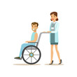 © topvectors - Nurse Rolling A Patient In Wheelchair, Hospital And Healthcare Illustration