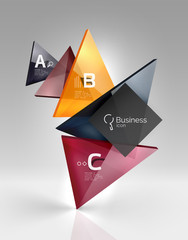 Colorful glossy glass triangle on empty 3d space