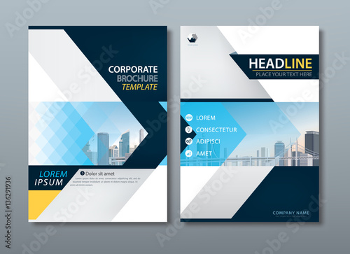 Fotografie, Obraz Blue yellow flyer design, Leaflet cover template.