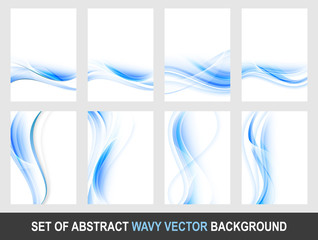 Wall Mural - Set of abstract blue wavy vector background.