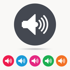 Fototapete - Sound icon. Music dynamic symbol. Colored circle buttons with flat web icon. Vector