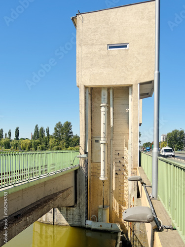 Fotografia, Obraz Weir, tower actuators on the river Wislok in Rzeszow city – Poland
