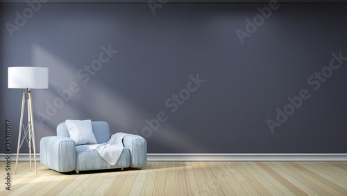 Minimalist Interior Design Light Gray Sofa With Lamp On Dark