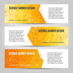 Abstract low poly banners set with molecule structure