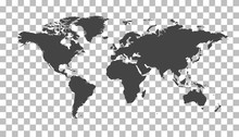 Blank Black World Map On Isolated Background. World Map Vector Template For Website, Infographics, Design. Flat Earth World Map Illustration