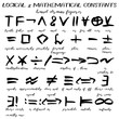 Hand drawn signs, written black figures of logical and mathematical constants in grunge technique. Vector illustration