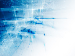 Poster - Abstract background element. Fractal graphics series. Three-dimensional composition of intersecting grids. Information technology concept. Blue and white colors.