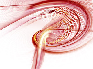 Aufkleber - Abstract background element. Three-dimensional composition of twisted shapes, grids and blurs.Science and technology concept. Red anf white colors.