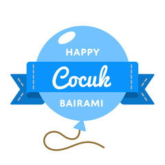 Sticker - Happy Cocuk Bairami emblem isolated illustration on white background. 23 april turkish national holiday event label, greeting card decoration graphic element