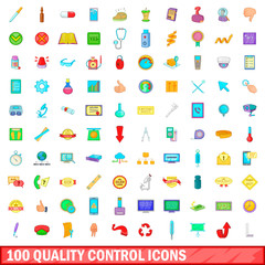 Poster - 100 quality control icons set, cartoon style