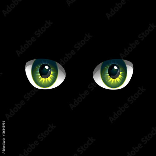 Cartoon Eyes On Black Background Anime Style Eyes In Darkness