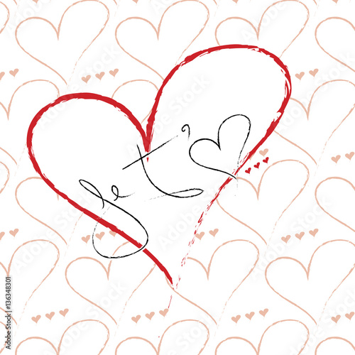 Je T Aime Ecrit A La Main Sur Un Fond De Coeur Rouge Pale Et Fond Blanc Stock Vector Adobe Stock