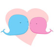 Cute whales postcard. Kissing couple