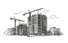 Urban Construction, Building Sketch. City, House, Town Vector Illustration