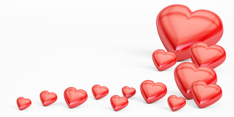 Poster - red hearts, valentine's day concept. 3d rendering